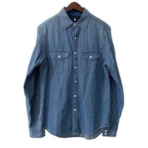 Alex Mill Chambray Snap Button Up Shirt Men's Size Small Pockets 100% Cotton